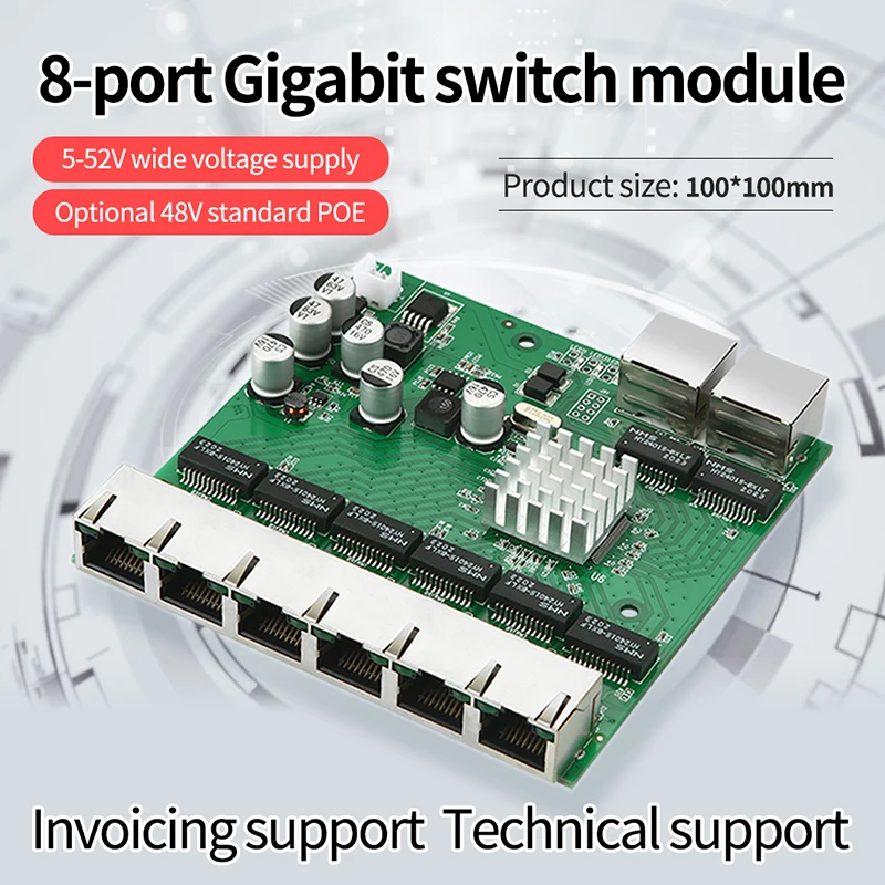 

Industrial 8-port full gigabit switch module 6-port non-standard poe12v24v national standard 48v power supply development board