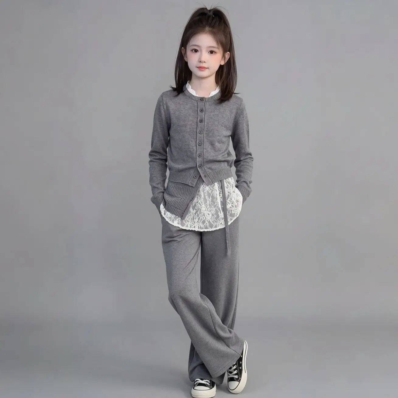 Girls' Spring and Autumn Set 2026 New Style Super Beautiful Girls' Autumn Sweater Cardigan Two Price Sets