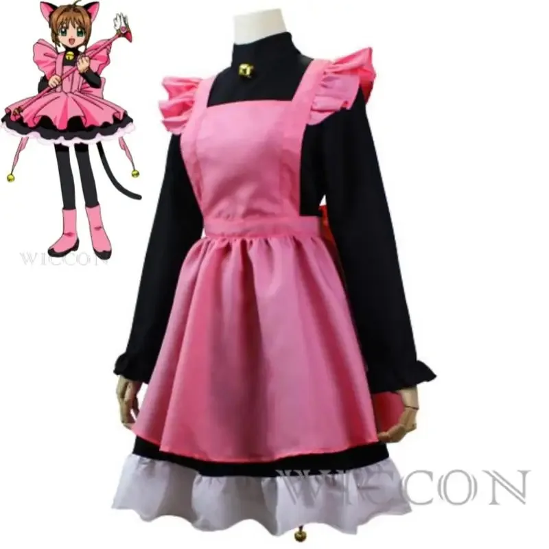 

qq38Anime Kinomoto Card Captor Cardcaptor Sakura Cosplay Costume Wig Magic Girl Black Pink Cat Dress Uniform Halloween Su