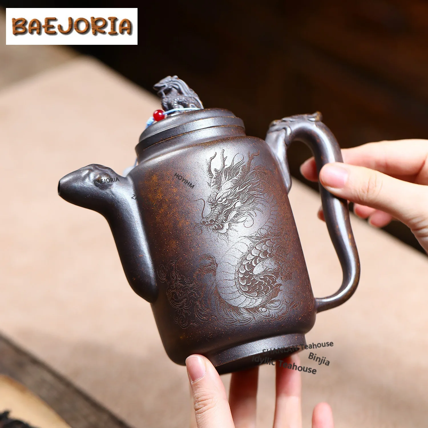 420ml Aesthetic Yixing Purple Clay Teapots Handmade Dragon Column Pot Raw Ore The Keel Gold Sand Mud Kettle Zisha Tea Set Craft