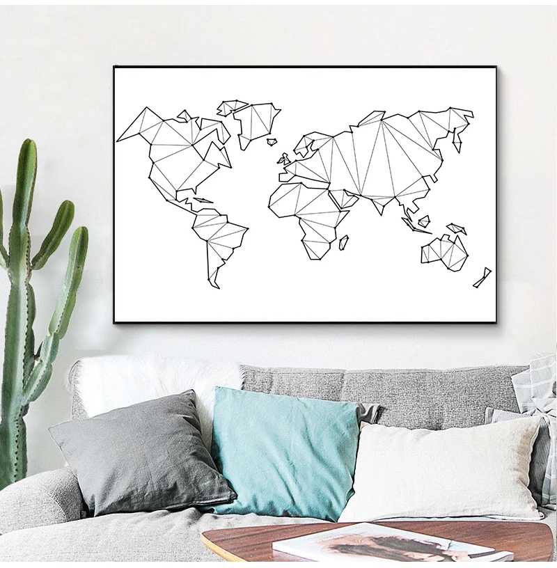 1pc frameless Canvas Painting Abstract Geometric World Map Canvas Painting Nordic Posters And Prints Wall Art Print Black White