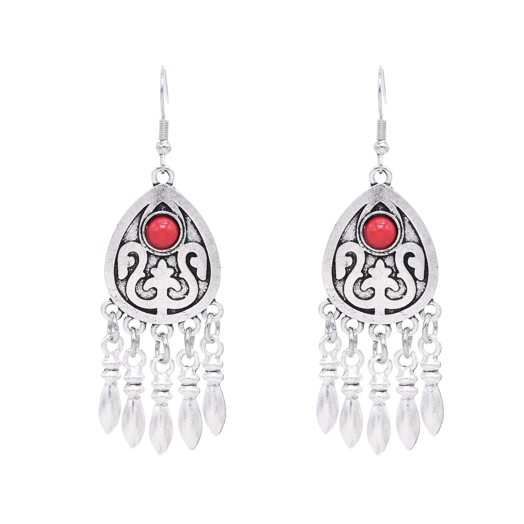 Traditional Tibetan Flower Heart Triangle Pendant Earrings for Women Kazakhstan Nepal Ethnic Dance Party Earrings Female Jewelry