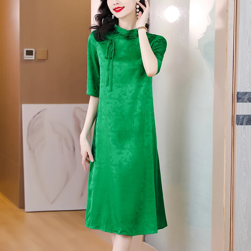 

2023 spring and summer new fragrant gauze dress female temperament elegant loose show thin large size over the knee