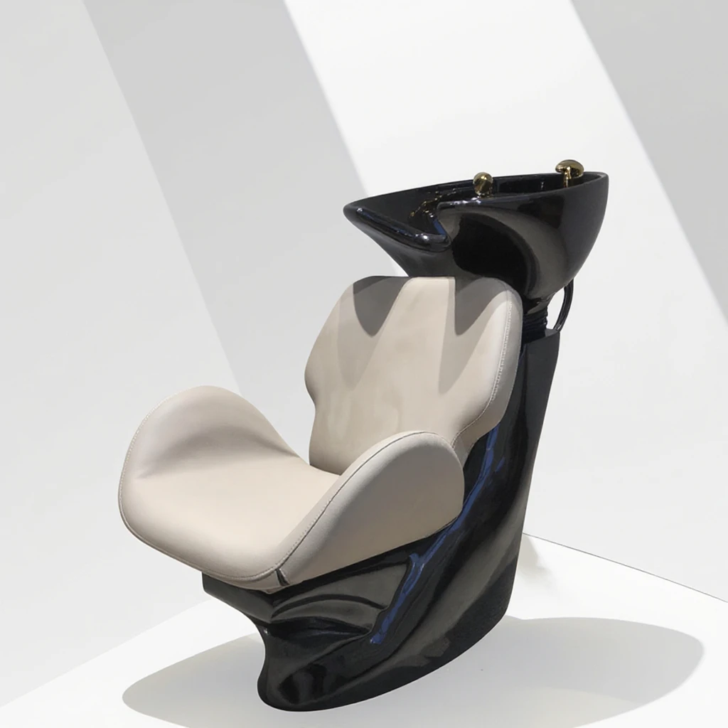 

Unique Design Modern Reclining Washing Chair Bed Luxury Black Barbershop Furniture Shampoo Chair And Bowl