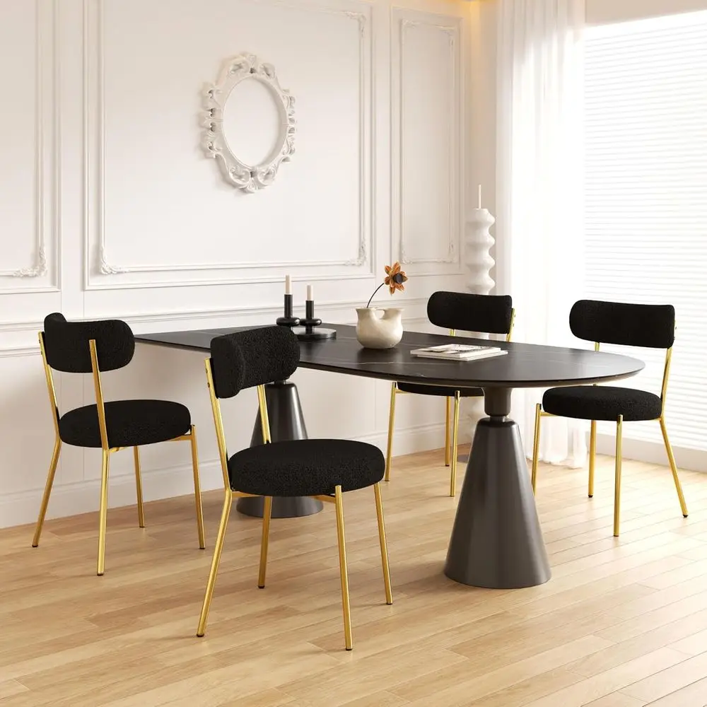 طقم كراسي طعام شيربا منجدة حديثة مكونة من 4 قطع من منتصف القرن مع ظهر منحني وأرجل معدنية #1