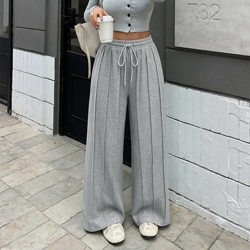 Chic 2026 Autumn and Winter Simple Capris Commuting Style Solid Color Loose High Waist Mopping Floor Drape Wide Leg Trousers Y2K