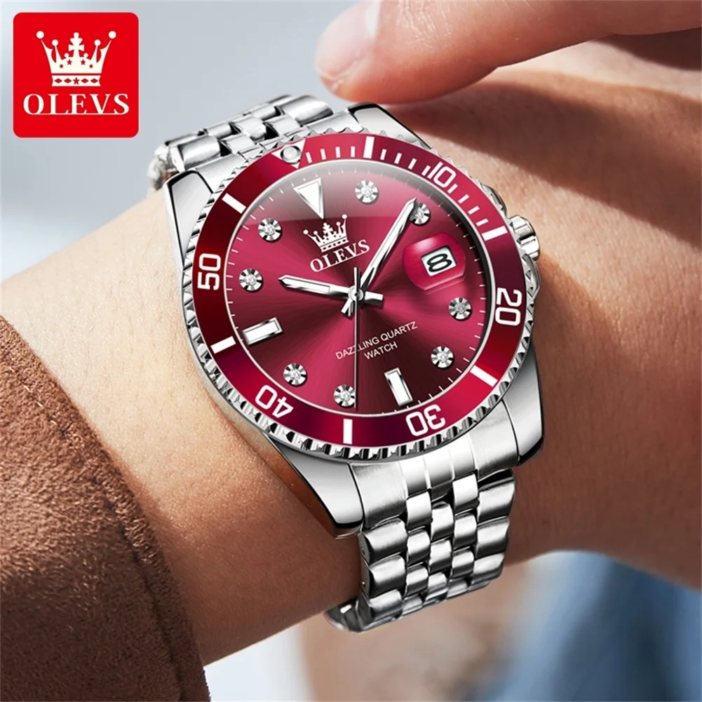 OLEVS 9809 Original Waterproof Quartz Watch For Men Top Brand Calendar Wristwatch Luminous Stainless Steel Business Man Watches