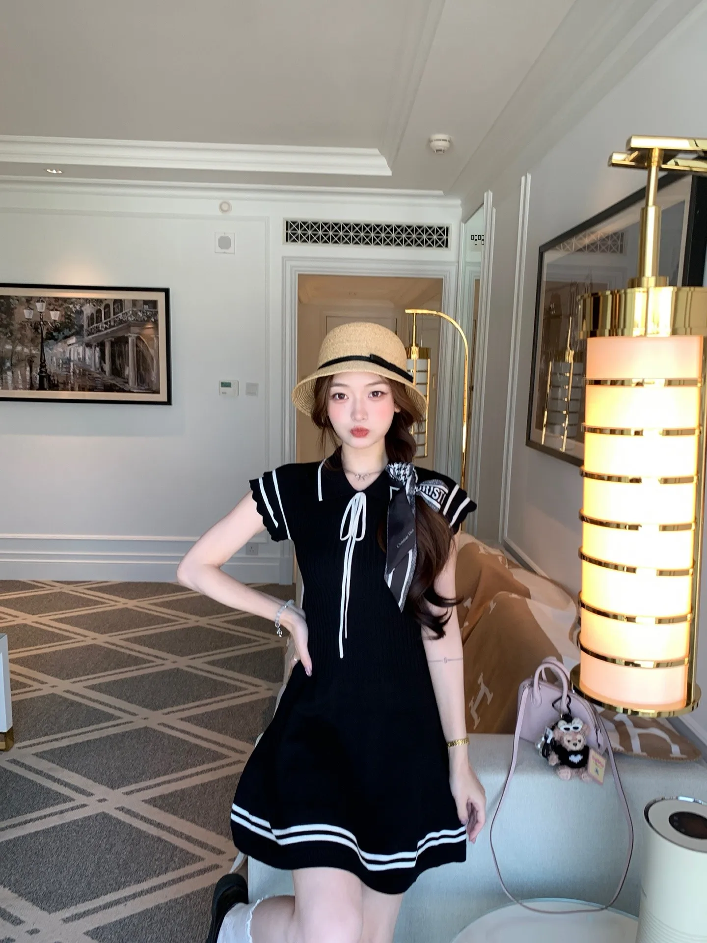 

ThePeachOfficial Montreuil Chic Knitted Slim Fit Dr Bla Dr Waist Cinched X ape Summer Ciwalk ort Sve