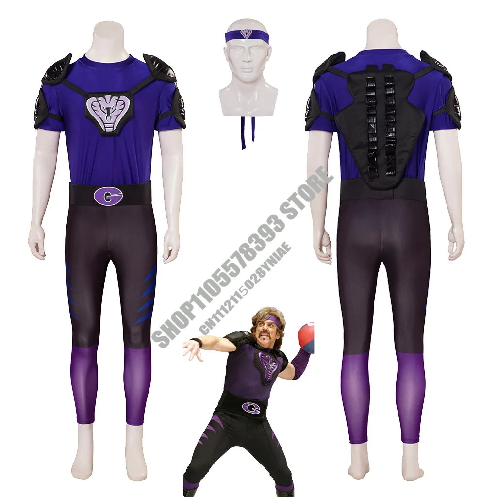 

Men's Dodgeball White Goodman Crazy Purple Cobra Costume Outfts White Goodman Fancy Sportswear Halloween Party Uniform