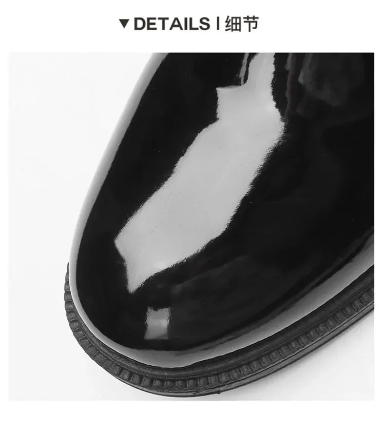 Glänzend schwarze Schnürstiefeletten für Herren, hohe Schafthöhe, dicke Sohle, modische, lässige Business-Herrenschuhe – Detail 4