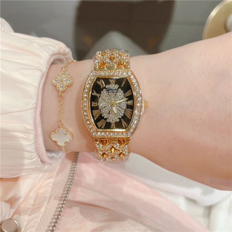 여성용 다이아몬드 골드 시계, 여성용 손목 시계, 럭셔리 브랜드, 라인석 팔찌 시계, 여성 Relogio Feminino