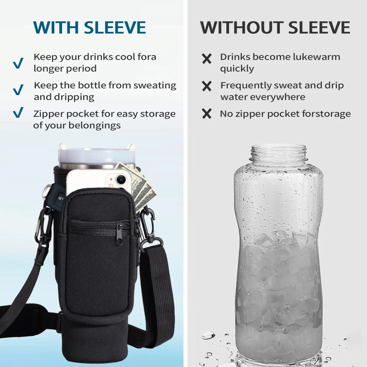 Leeseph Water Bottle Carrier Bag for Stanley 40oz Tumbler with Handle Water Bottle Pouch with Adjustable Shoulder Strap