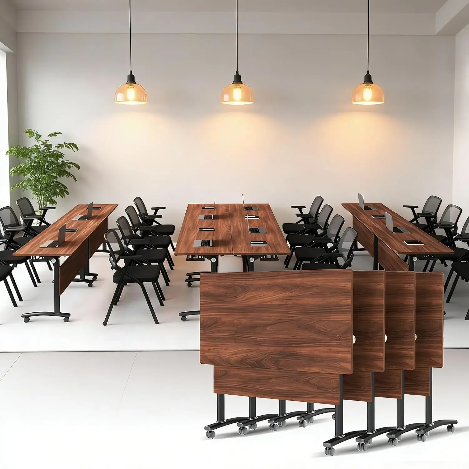 

Folding Mobile Conference Table Flip Top Training Seminar Office Work 47.2IN Walnut 2 Pack, Custom