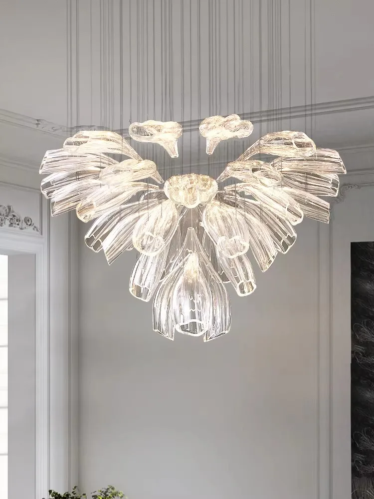 Modern Luxury Glass Petal Chandelier ceiling Villa Living room Dining room Hanging lights LED Indoor Fixtures Stairs Lighting