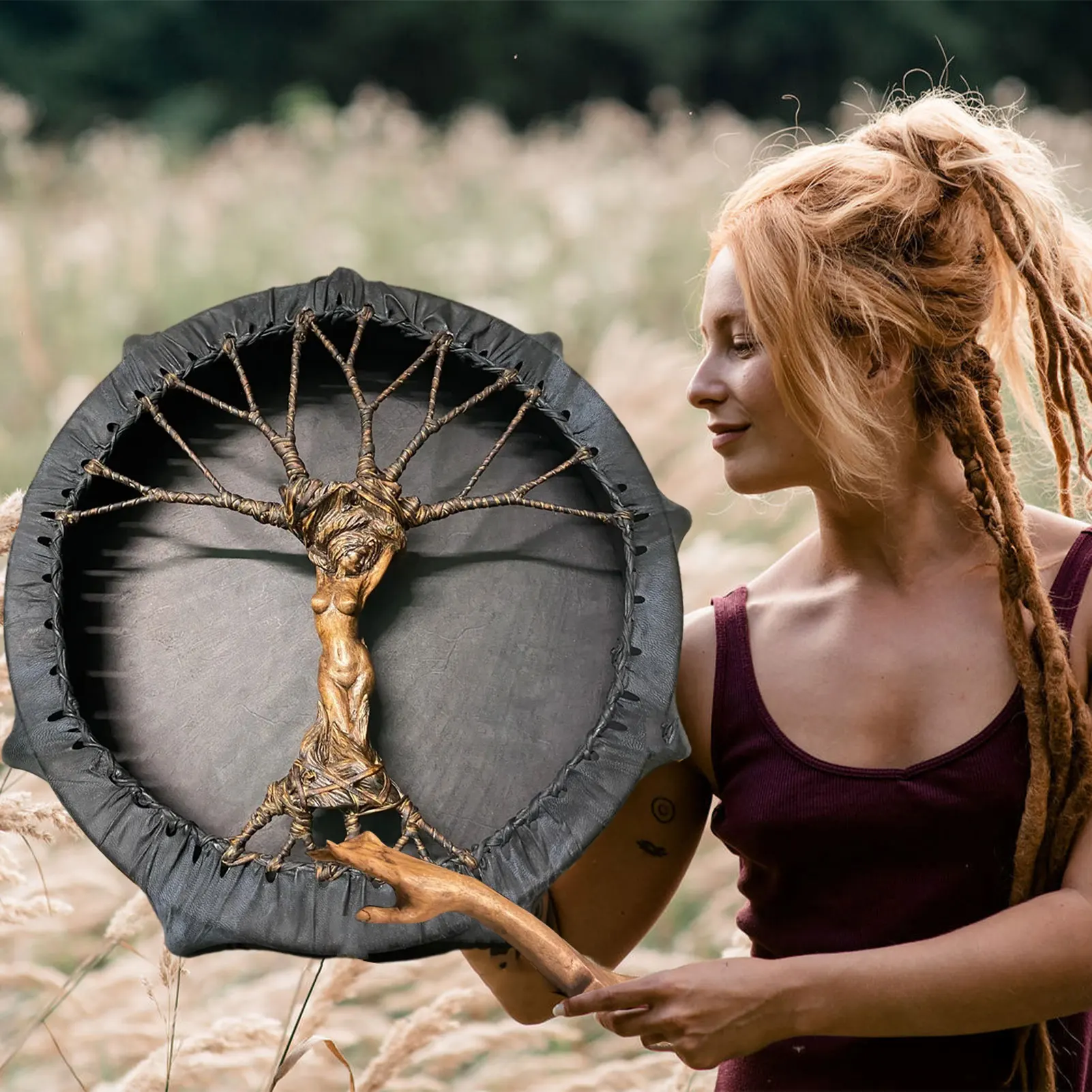 Handmade Shaman Drum Tree-of-Life Siberian Drum With Drum Stick Sound Healing Adult Drum Reflection And Meditation Home Decor