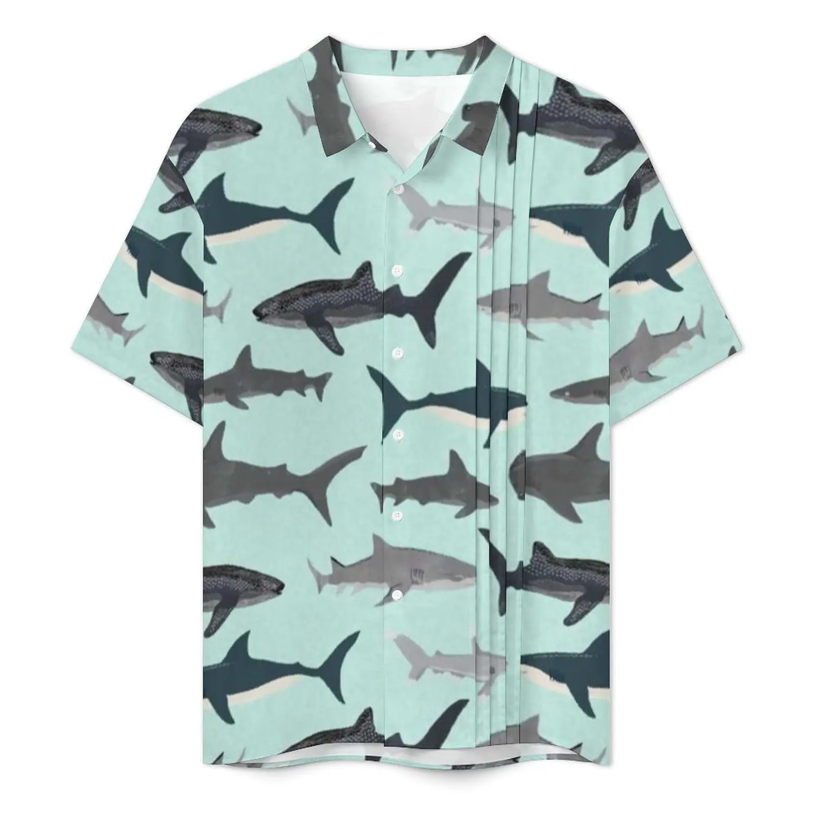 Hawaiian Shirt Beach Great White Shark Blouses Sharks Illustration Art Loose Casual Shirts Short Sleeve Fashion Oversized Tops