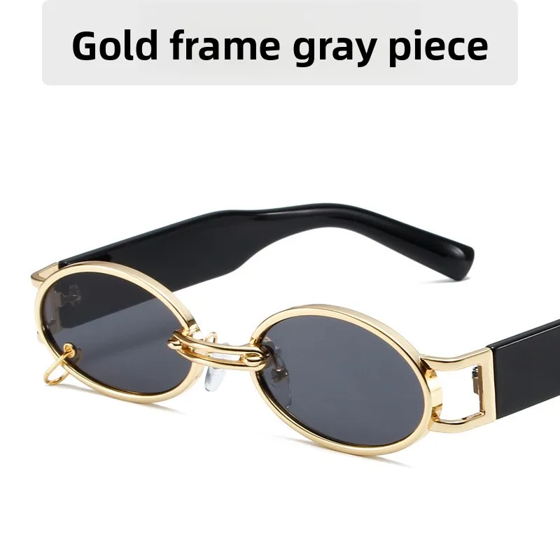 

Retro Hong Kong style oval small frame glasses metal frame sunglasses men's and women's personalized decorative sunglasses