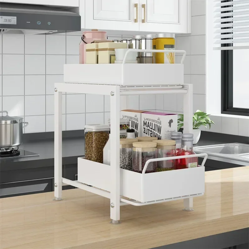 Organizzatore per armadietto sotto il lavandino Scaffale portaoggetti impilabile a 2 livelli con cestini scorrevoli Cassetti per cucina, bagno, cucina