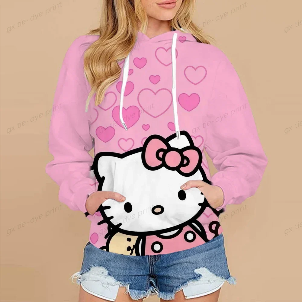 Hello Kitty Cartoon Hello Kitty Hoodies Women Kawaii Hello Kitty Graphic Streetwear Funny Unisex Tops Anime Sweatshirts Female