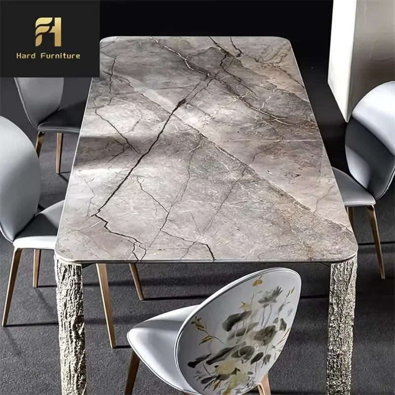 Italian High-End Customizable Gray Marble Rectangular Dining Table Modern Design for Home or Hotel Use