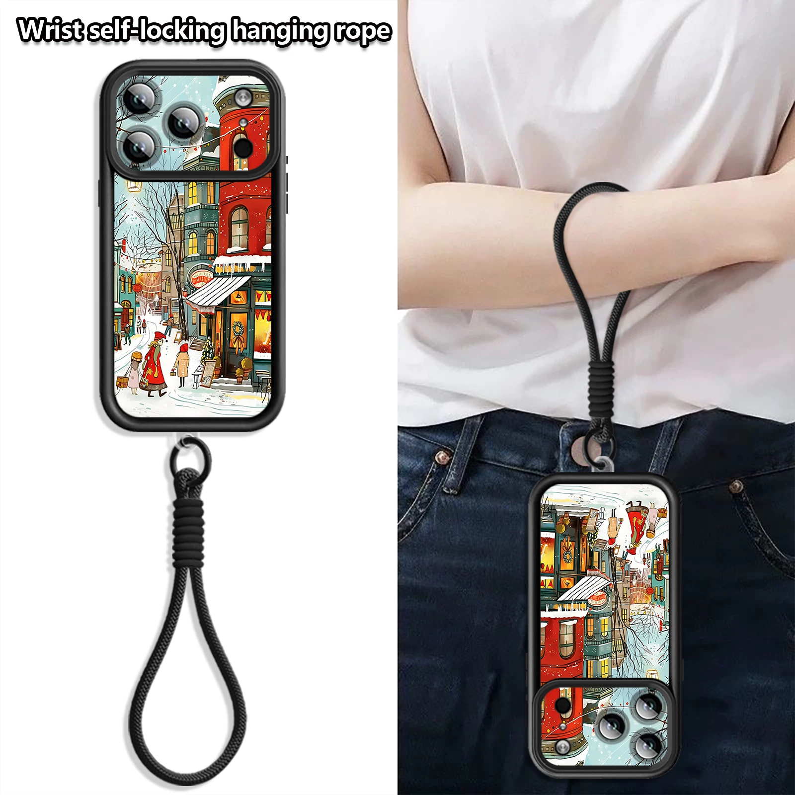 لينة الحبل قضية الهاتف آيفون 17 برو ماكس الهواء 16E 16 14 15 برو 12 13 برو ماكس الشتاء الثلوج مشهد مطبوعة شريط للرسغ غطاء #1