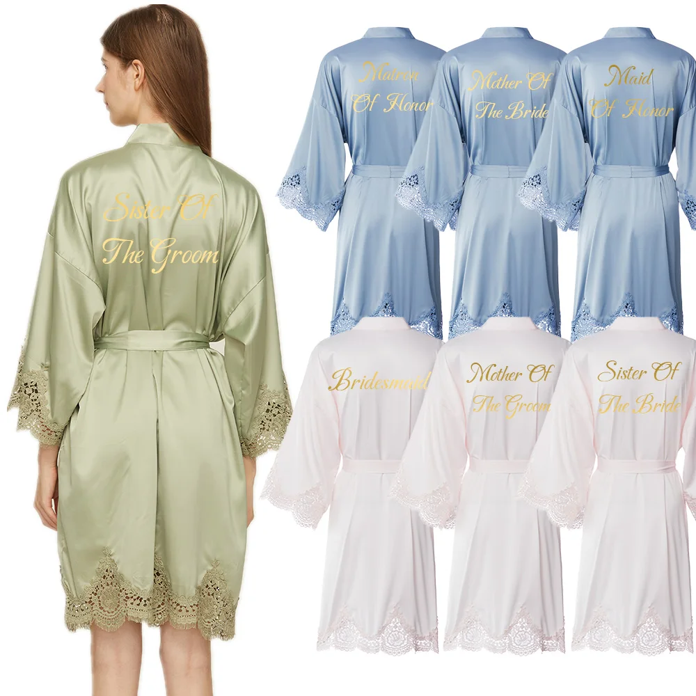 

Bride Bridesmaid Wedding Lace Robe Kimono Bathrobe Gown Nightgown Casual Satin Short Women Sexy Nightwear Sleepwear