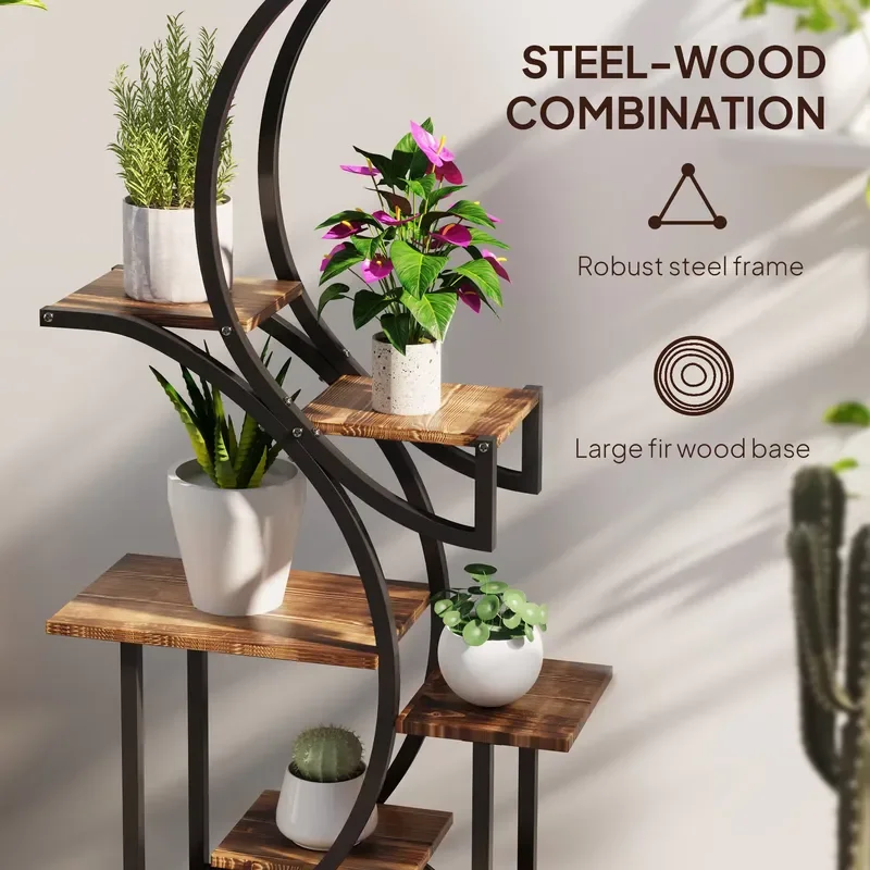 8 Tier Plant Stand, 62" S-Shaped Plant Shelf, Carbonized Finish view 6