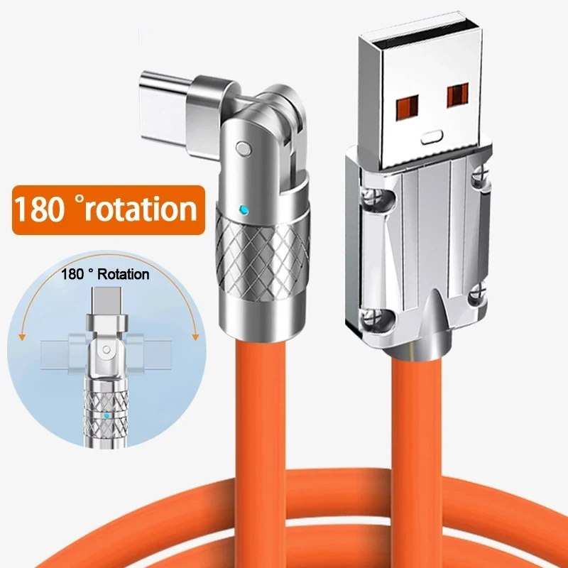 USLION 120W 7A Fast Charge Type C Cable for Huawei Xiaomi Redmi Samsung OPPO VIVO 180 Degree Rotation Charger Metal USB C Cable