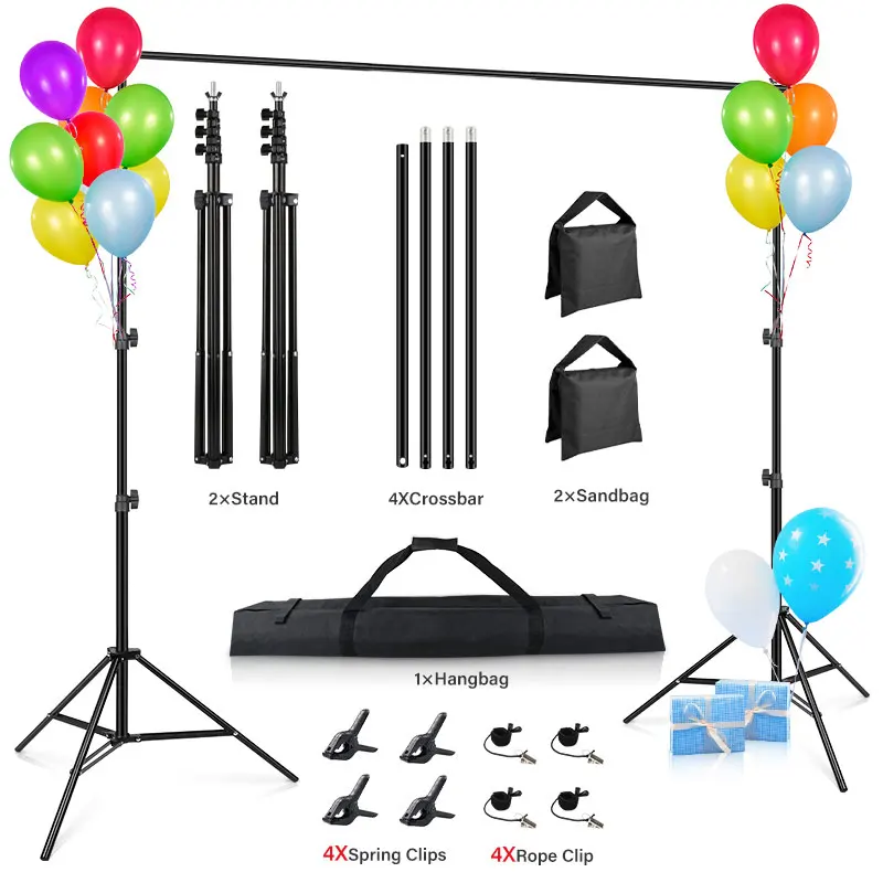 2*3m/2*2m Photo Studio Aluminum Alloy Crossbar Adjustable Backdrop Stand With Elastic Cord Clips Support System