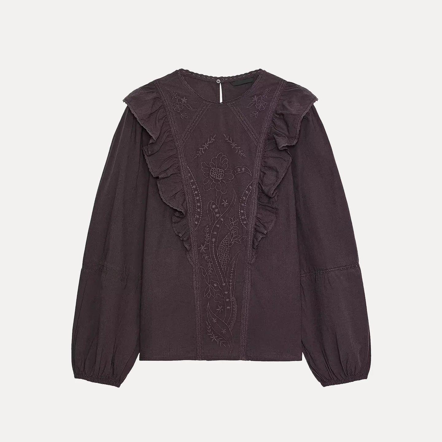 

Faionable Embroidered Casual irt Spring Autumn New Arrival Women's Loose Fit Long Sve round Ne Button Detail Blouse