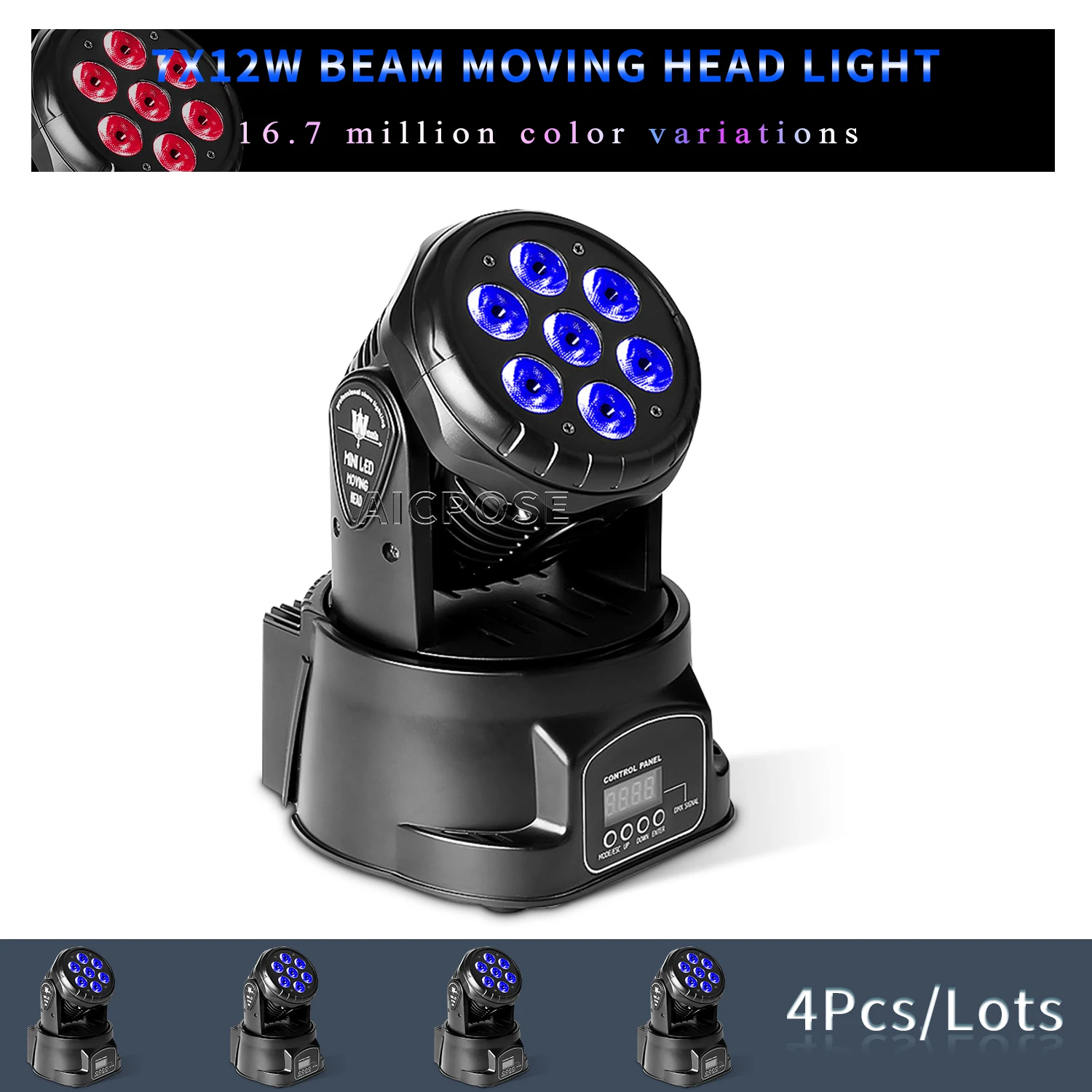 

4Pcs/Lots 7x12W RGBW 4 in 1 LED MiNi Moving Head Light DMX512 Controls Professional DJ Disco Equipment Bar Dance Floor Lighting