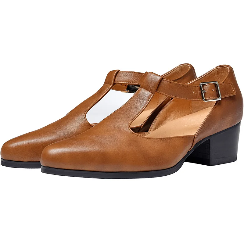 Elegant Mens Genuine Leather Hollow Sandals 2026 Summer New British Style 5 Cm Height Fashion Outdoor Social Shoes Male Size 44
