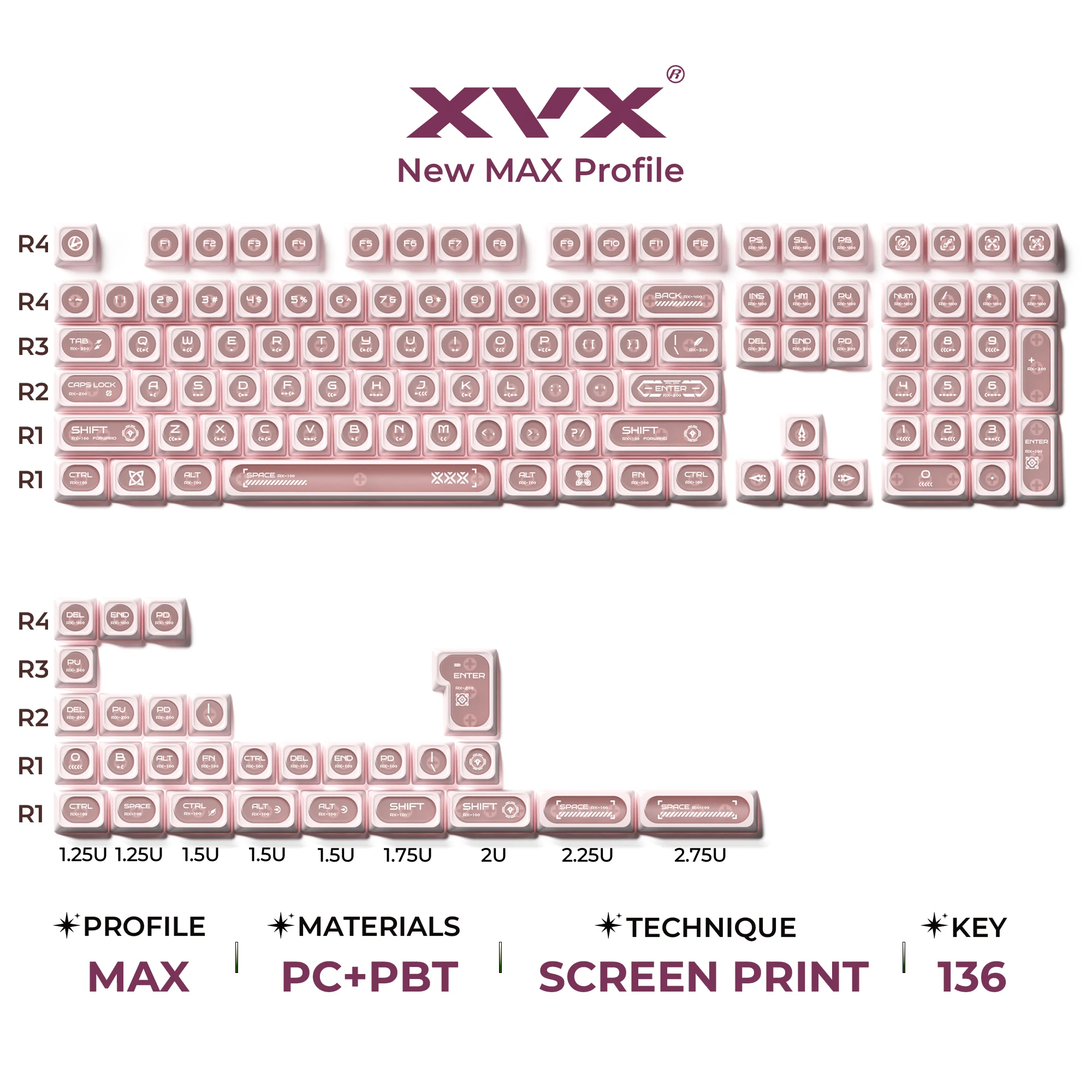 XVX White Cats Eye Keycap Set 136-Key PBT