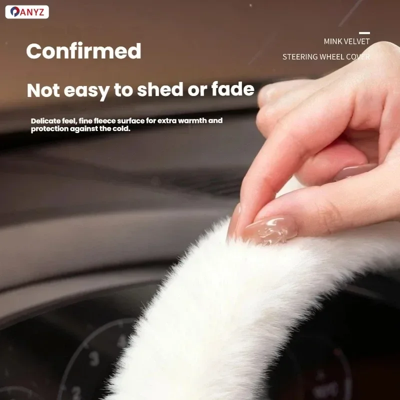 Fluffy Koi Velvet Car Steering Wheel Cover Winter Quick Hand Warmer Universal Fit Anti-Slip Soft Warm Steering Wheel Protector