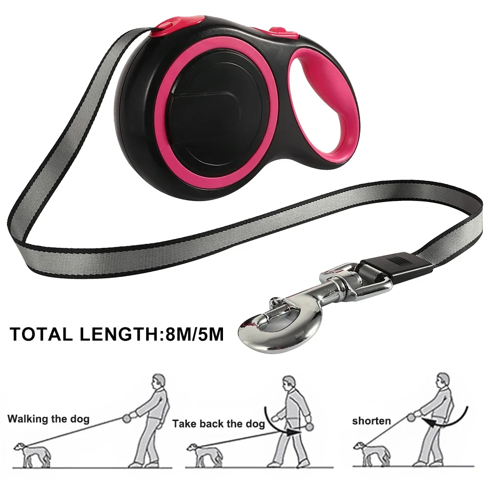 8M 50kg Dog Leash Automatic Retractable Nylon Leads Extending Outdoor Walking Running Leads for Small Medium Dog Accessories