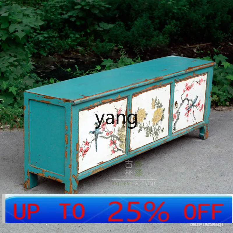 

Ltt new Chinese style old furniture simple coffee table TV cabinet hand painted pastoral style solid wood