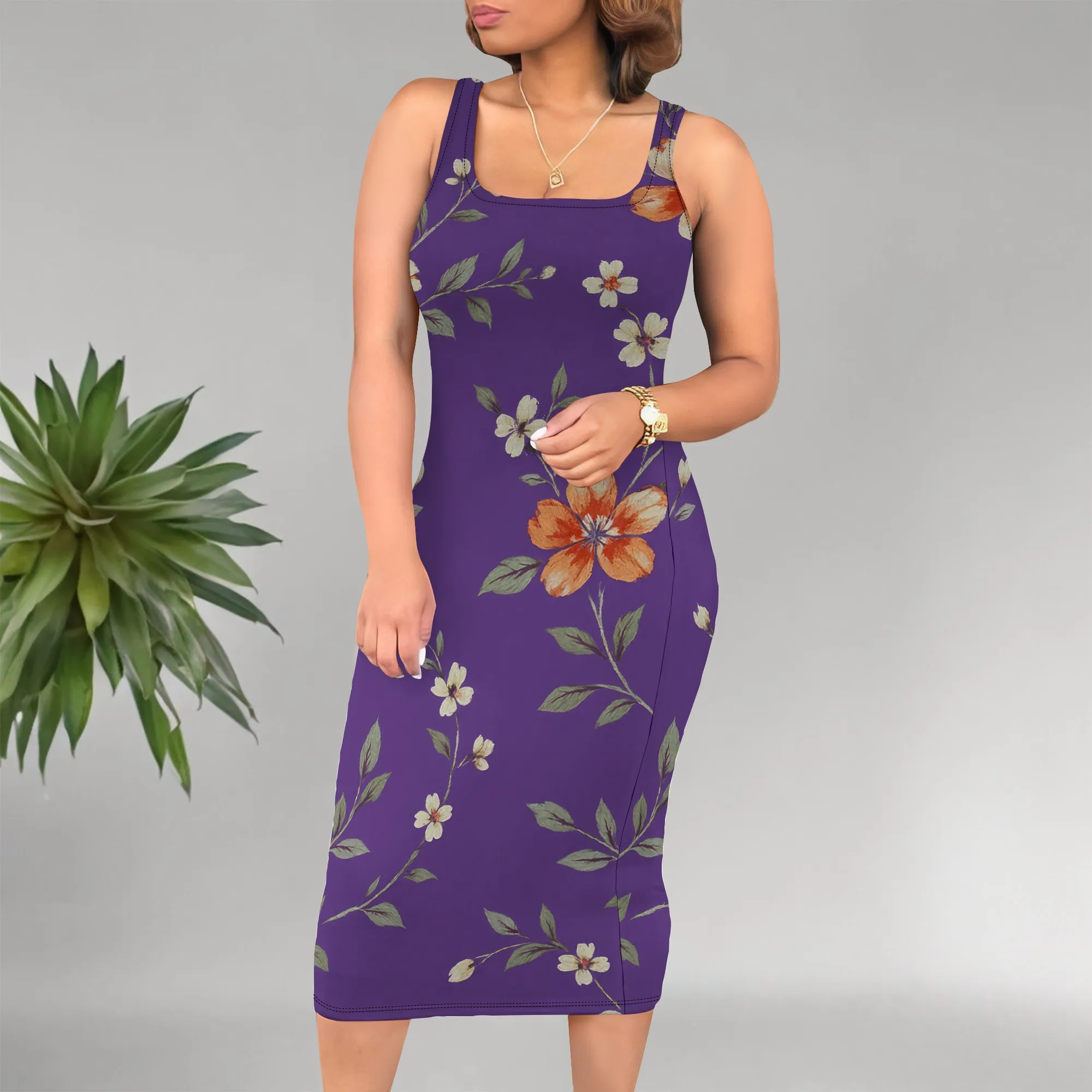 ผู้หญิงฤดูร้อน Sundress แขนกุดสแควร์คอฤดูใบไม้ร่วง Boho ดอกไม้พิมพ์ Tie Dye Elastic เอว Ruffle MIDI ชุด 2025