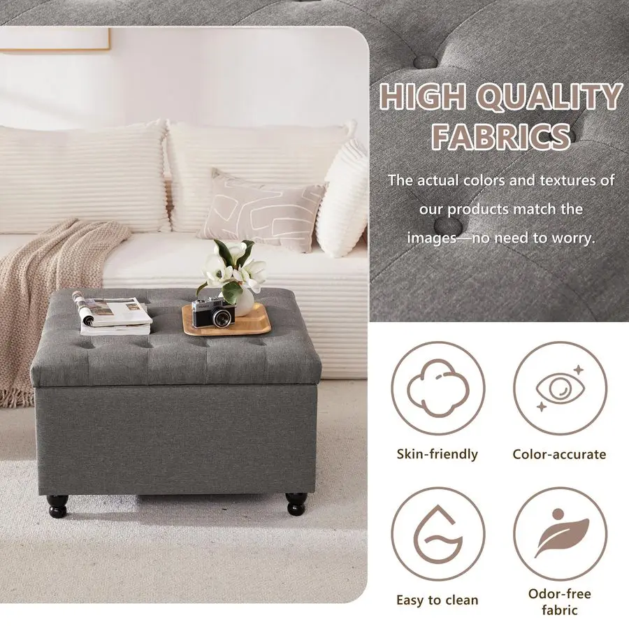 Inch Large Square Storage Ottoman Coffee Table, Oversized Square Ottoman with Storage, Tufted Upholstered Coffee Tables for Liv