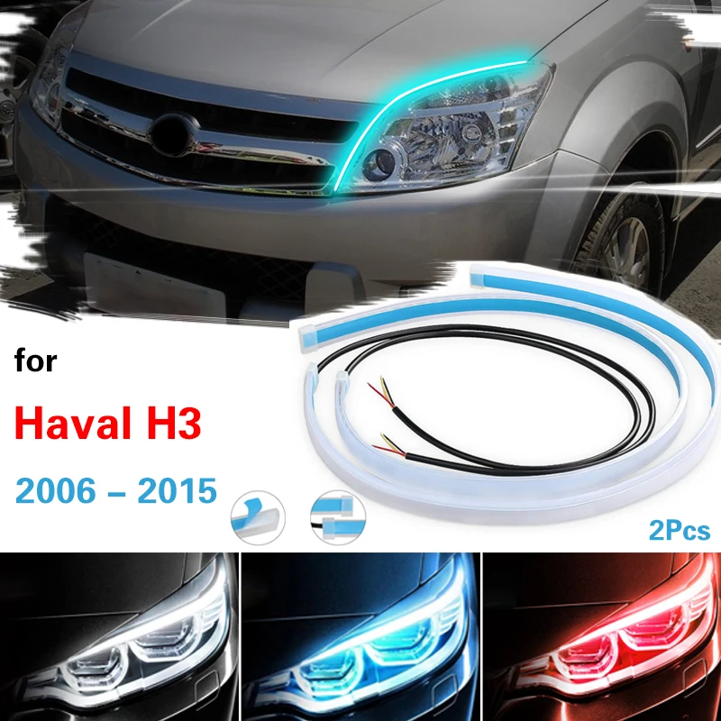 LED Car Daytime Running Light Flexible Waterproof Strip For Haval H3 2006-2015 Auto Headlights Turn Signal Brake Flow Lights 12V