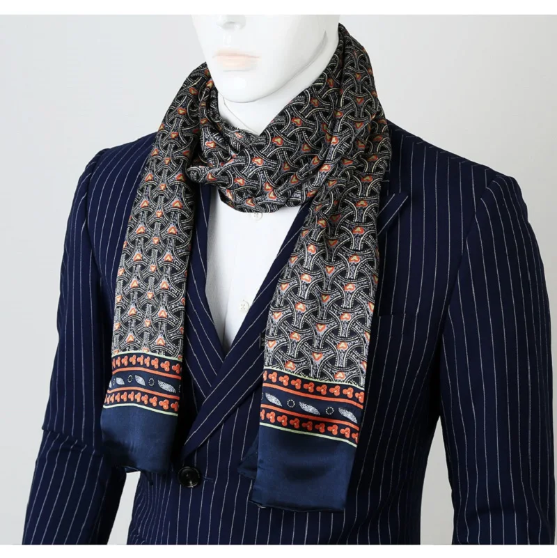 Men\'s 100 Silk Scarf Paisley Double Layer Neckerchief Bridegroom Business Suit Cravat Blue Black