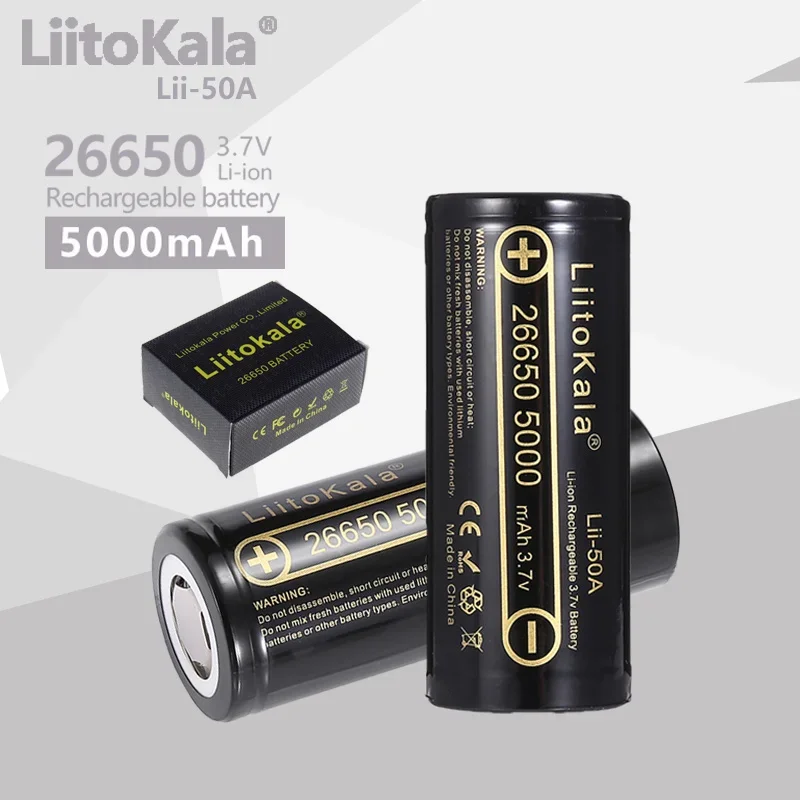 

1-16pcs LiitoKala Lii-50A 26650 5000mAh High Capacity 3.7V lithium battery for Flashlight power Bank Li-ion Rechargeable Battery