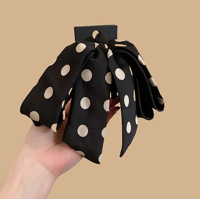 

Ponytail Hair Claw Clip Polka Dot Ribbon Bow Versatile High End for Back Head Half Up Updo Shark Clip Daily Home