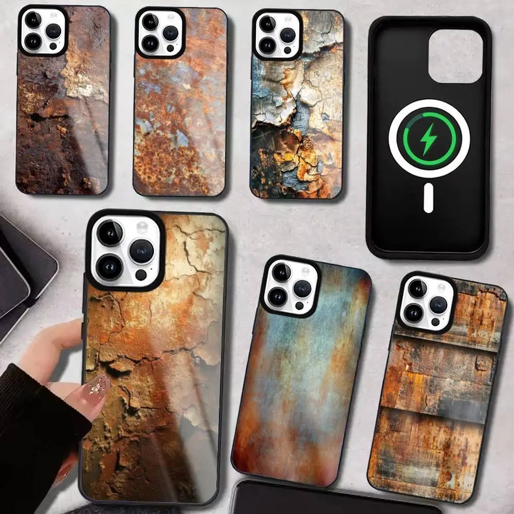 

I-Industrial Style Rusty Phone Case For IPhone17 16 15 14 13 12 11 Plus Pro Max Plus Wireless Charger Cover Funda