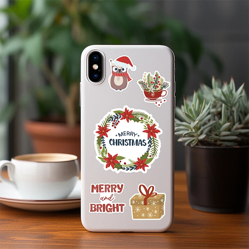 50 Stück süße Weihnachtsaufkleber, Vintage-Stil, Weihnachtsmann, Schneemann, Vinyl, wasserfest, Aufkleber für Wasserflaschen, Scrapbooking