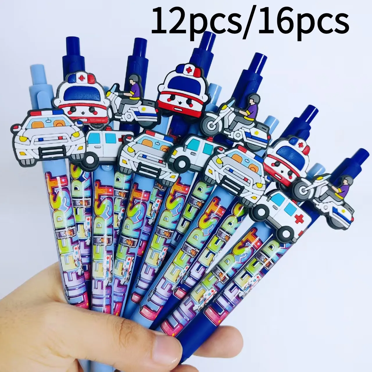 12pcs/16pcs Police Car and Ambulance Combination Series Theme Ballpoint Pen Student Writing Signature