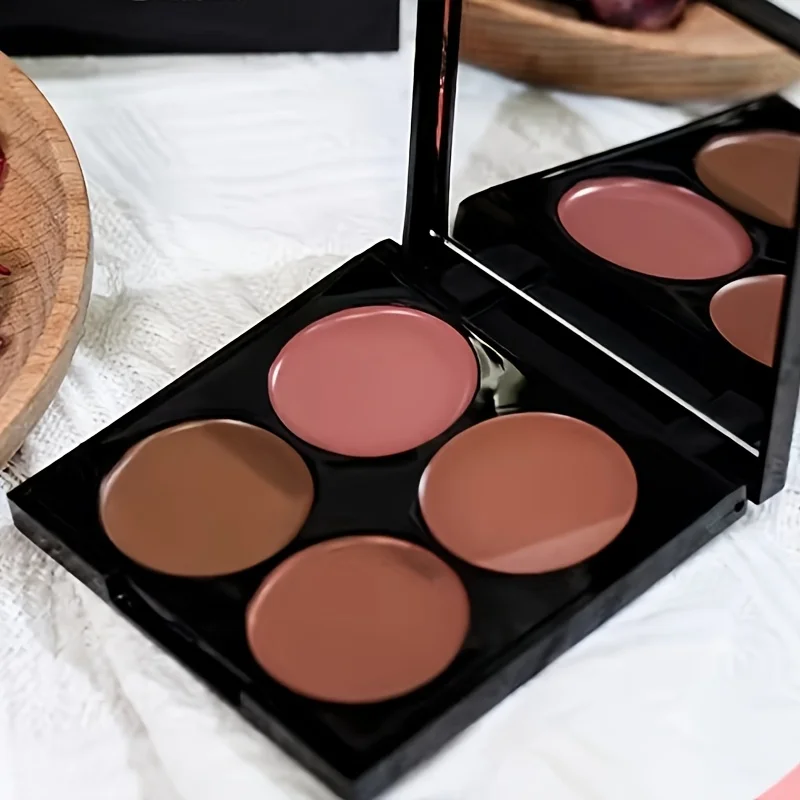 2-Piece Four-Color Blush and Contouring Palette for a Brightening Nude Makeup Look, Low-Saturation Contouring Blush and Eyeshadow Palette, Multi-Use Blush Cream with a Silky Texture and Buildable Effect, Combining Matte and Pearlescent Finishes