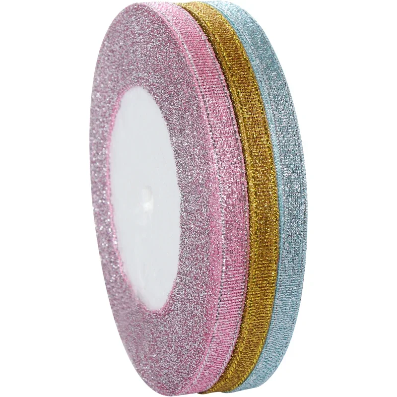 22meters/Roll 0.6cm-4cm Width Metallic Glitter Ribbons for DIY Crafts Sewing Fabric Christmas Party Wedding Supplies Gift Wrap