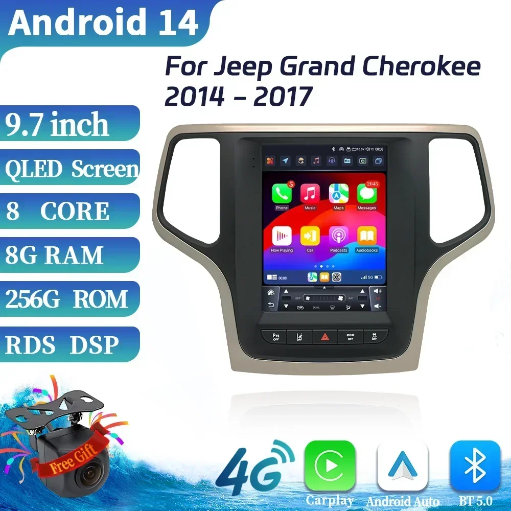 

9.7inch Android 14 Car Radio For Jeep Grand Cherokee 2014-2017 Stereo Multimedia 4G GPS Wireless BT Carplay Touch Screen Stereo