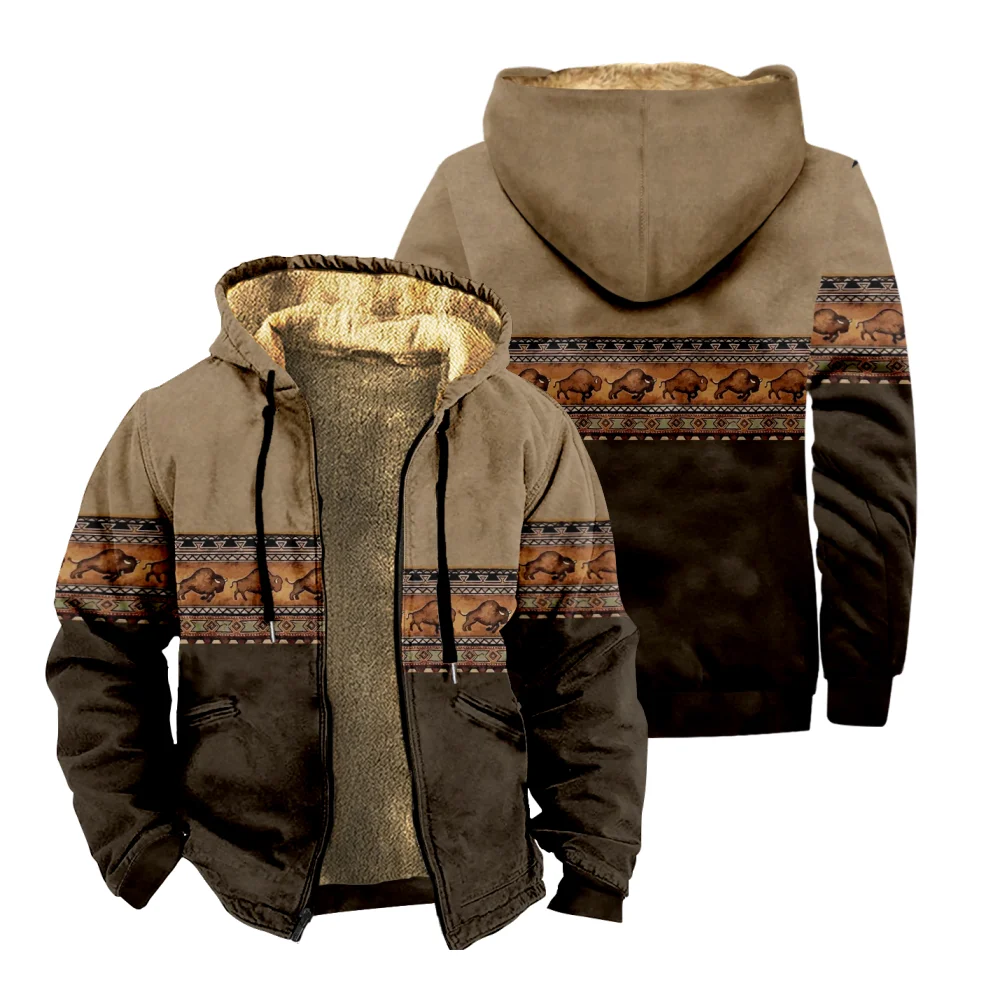 

Men's Zipper Coat Long Sleeve Tribal Totem Vintage Print Winter Warm Jacket for Men/Women Thick Clothing Parkas Outerwear