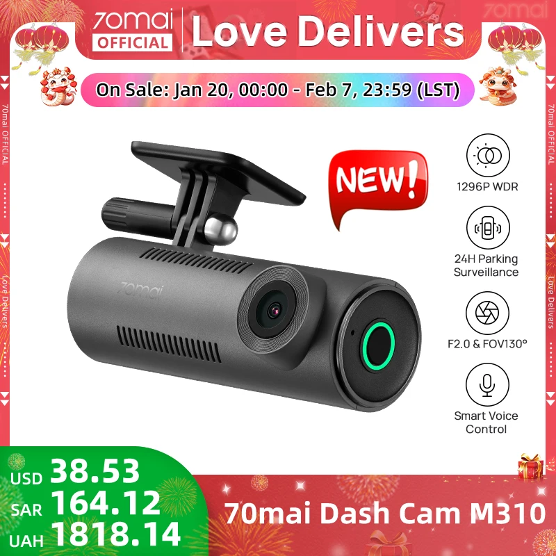 2024 New 70mai Dash Cam M310 New 1296P Night Vision F2.0 Aperture 70mai M310 Car DVR 24H Parking Monitor WIFI & App Control